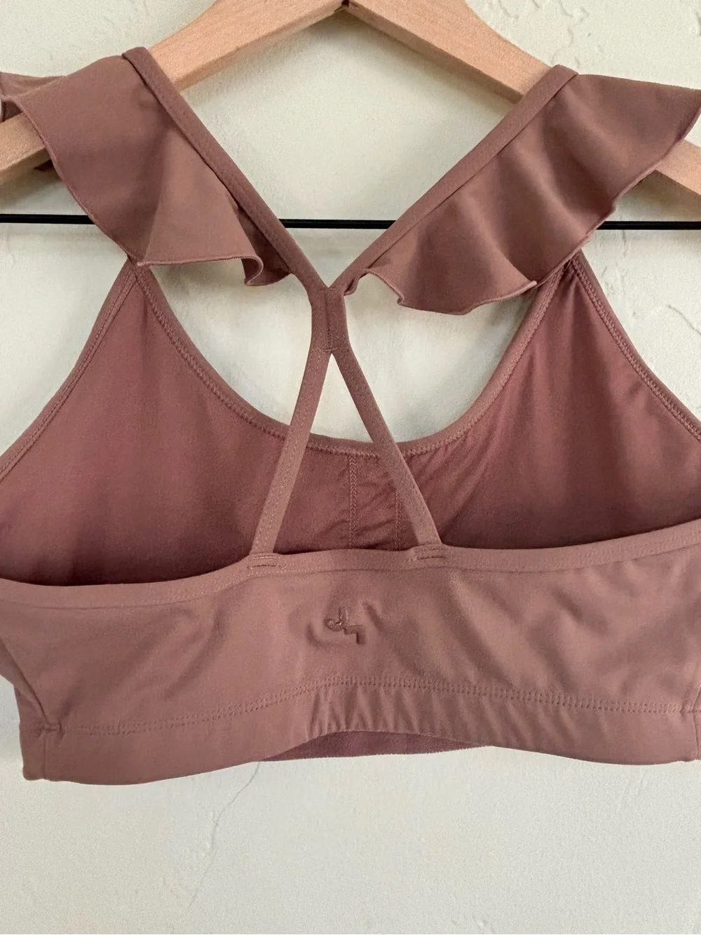 JoyLab Ruffle Strap Racerback Women’s Sports Bra Size M Dark Taupe Athleisure